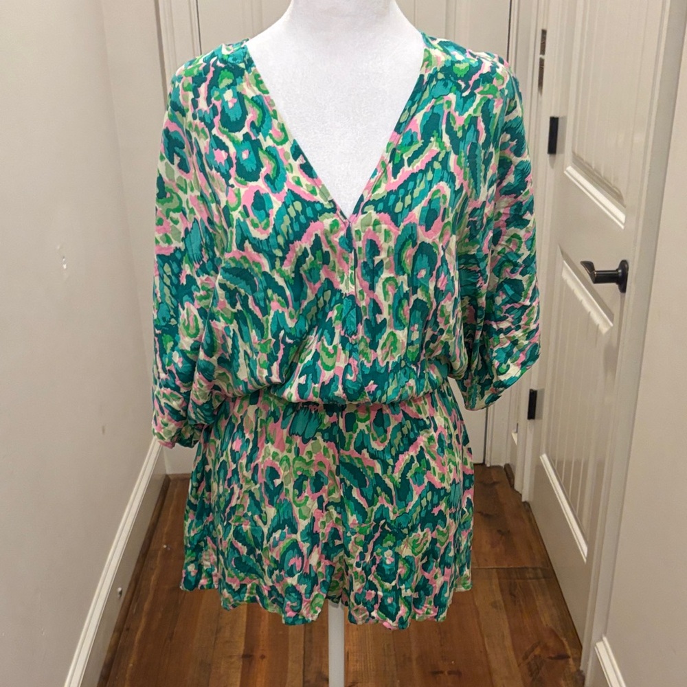 Colorful Green and Pink Patterned Dress